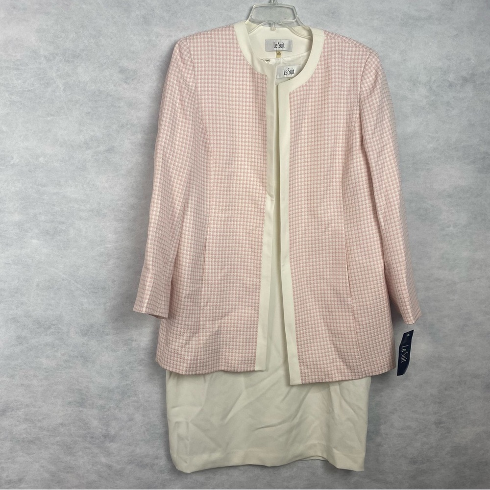 Le Suit Vintage Womens Dress With Jacket Size 14 Cream And Pink Dress Suit